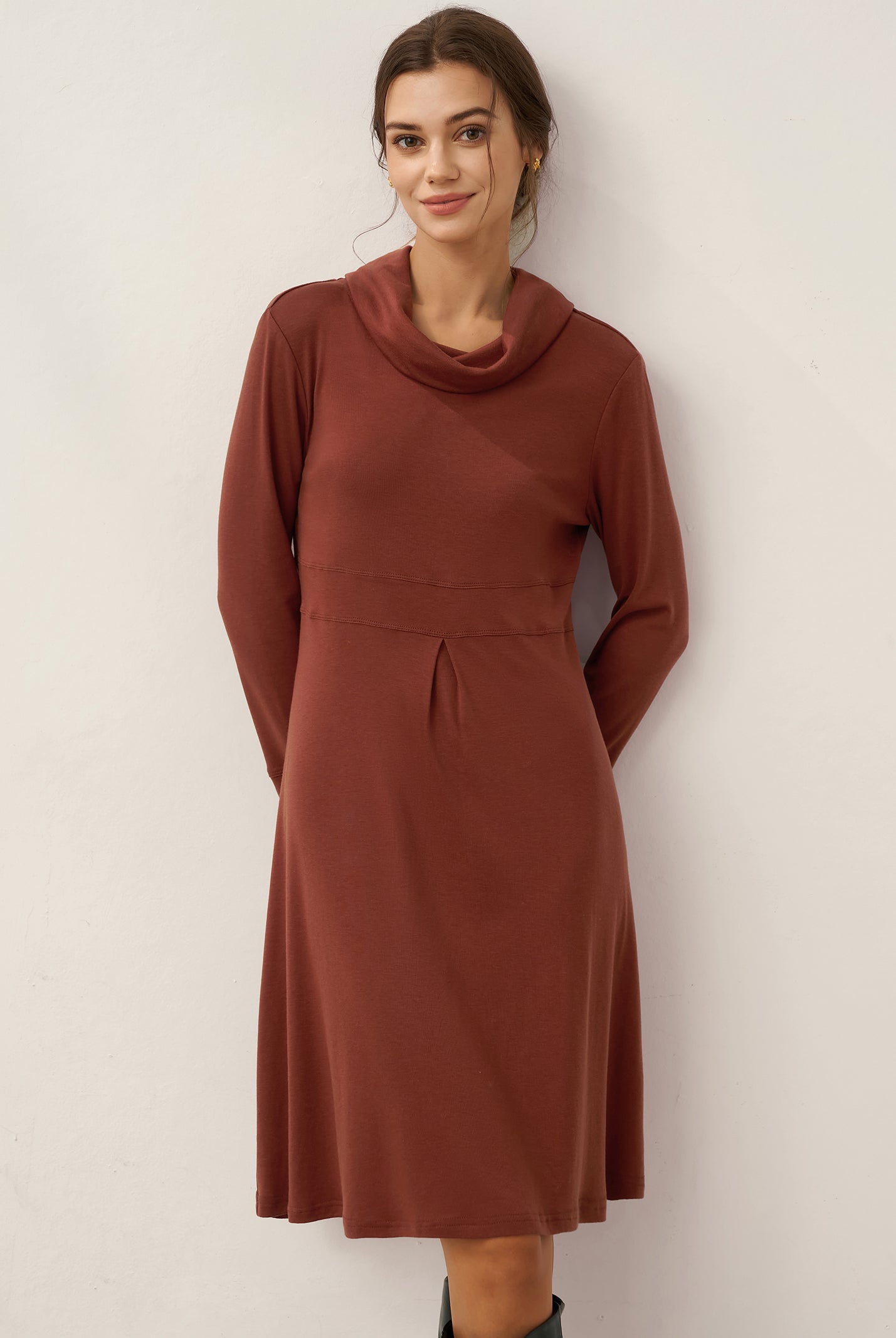 Lyocell Wool Draped Neck Stretch Mini Dress KIRA by LINTICO for women