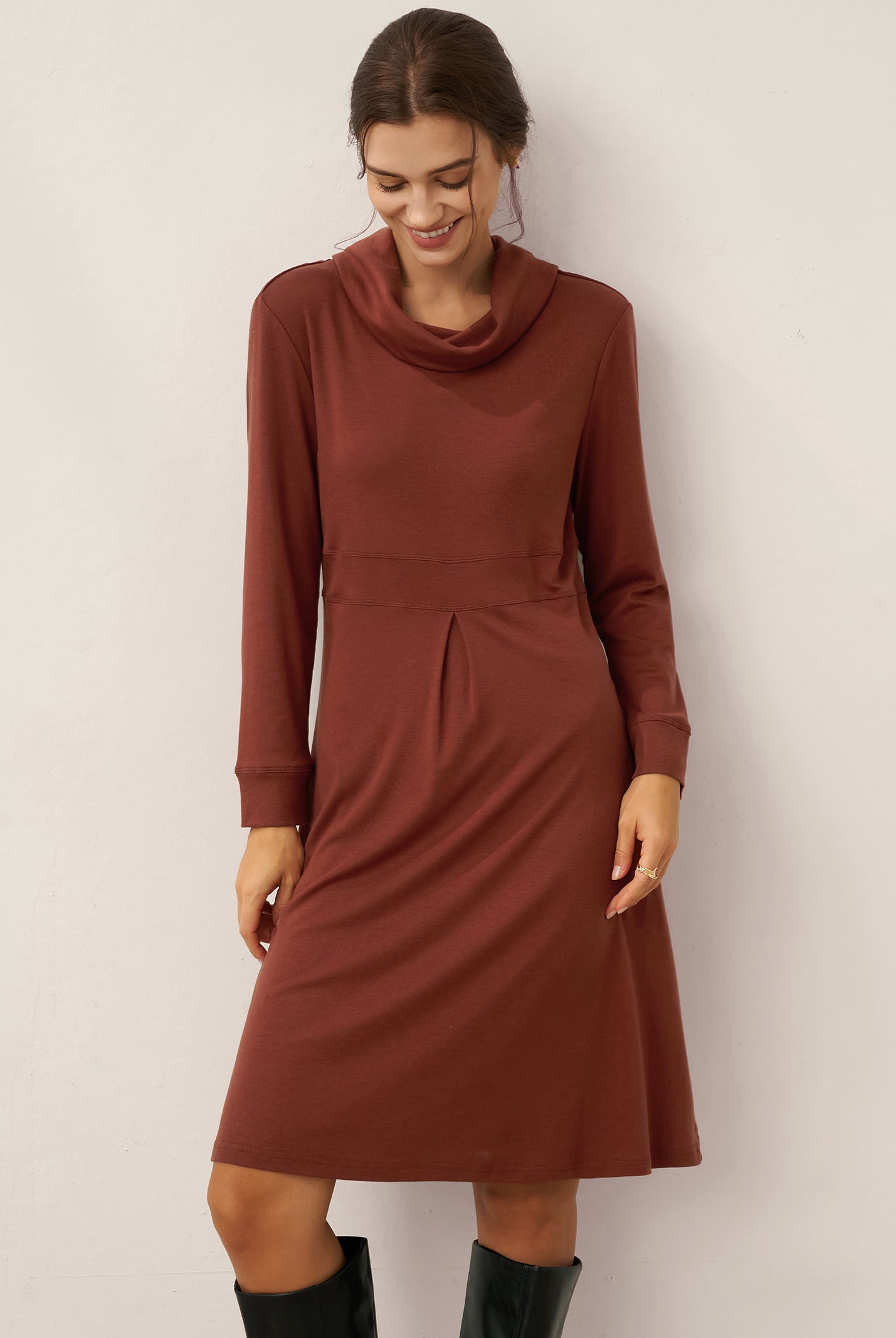 Lyocell Wool Draped Neck Stretch Mini Dress KIRA by LINTICO for women
