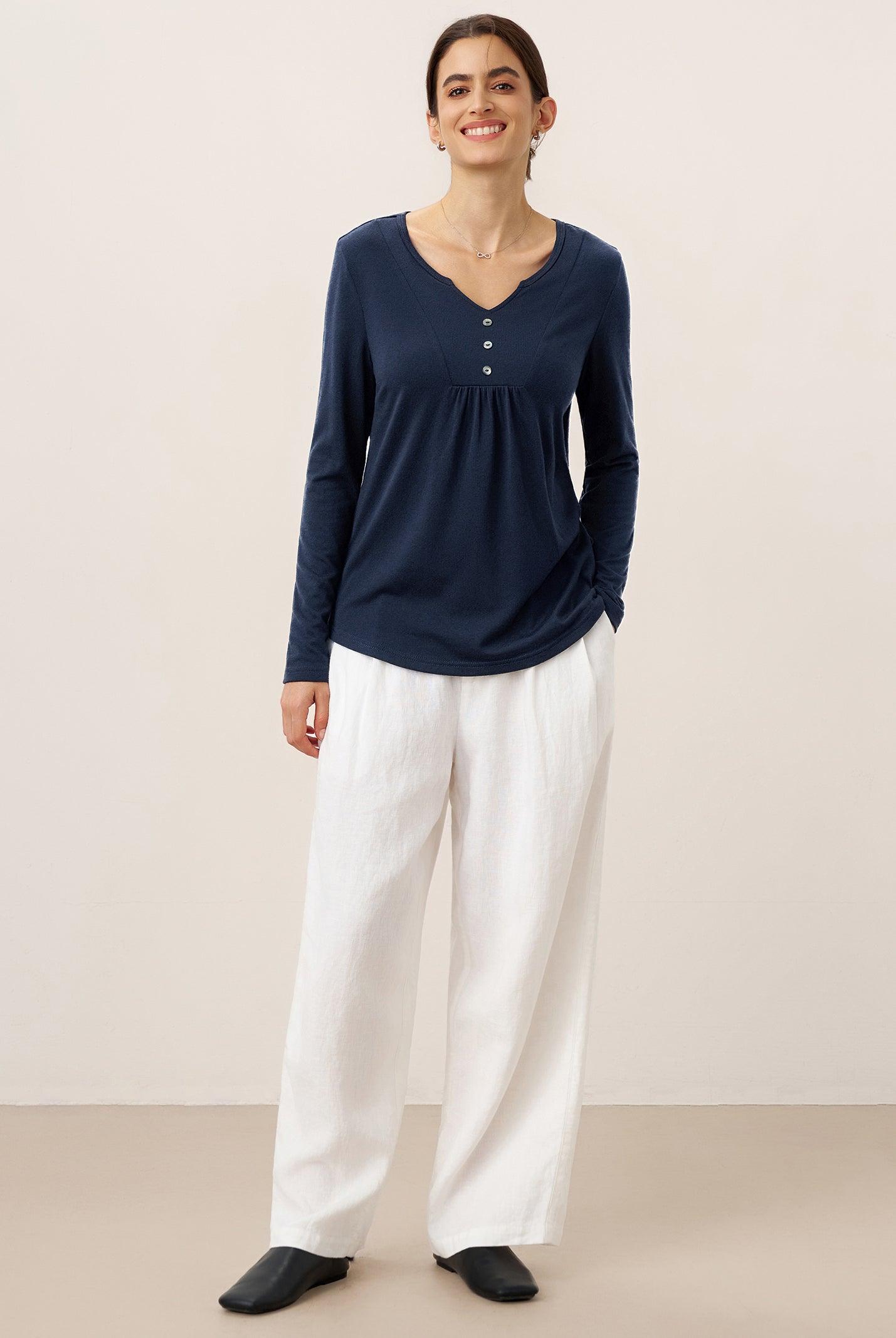 Bamboo Viscose Textured Pleated Shell Accent Stretch Top ZINNIA by LINTICO for women