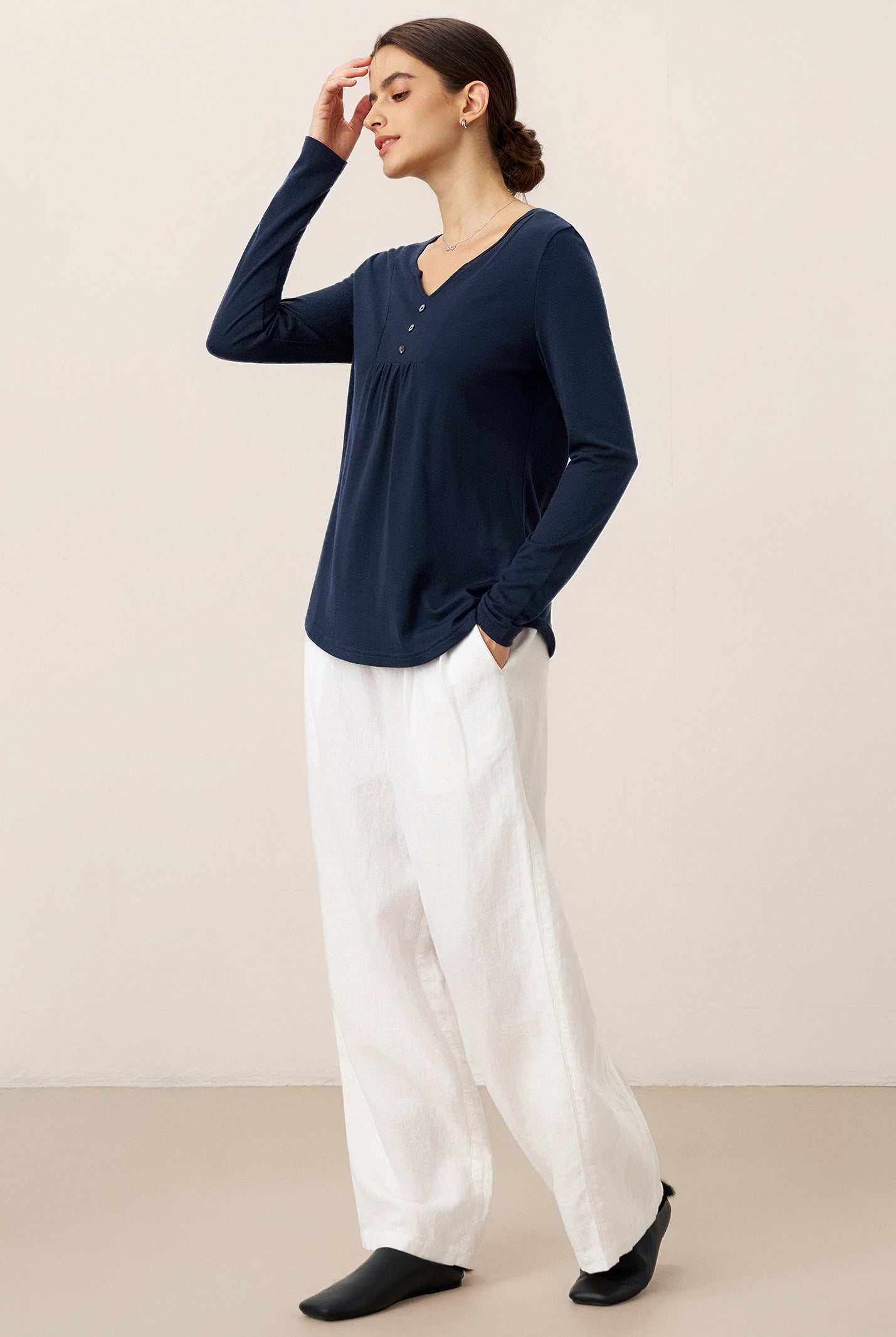 Bamboo Viscose Textured Pleated Shell Accent Stretch Top ZINNIA by LINTICO for women