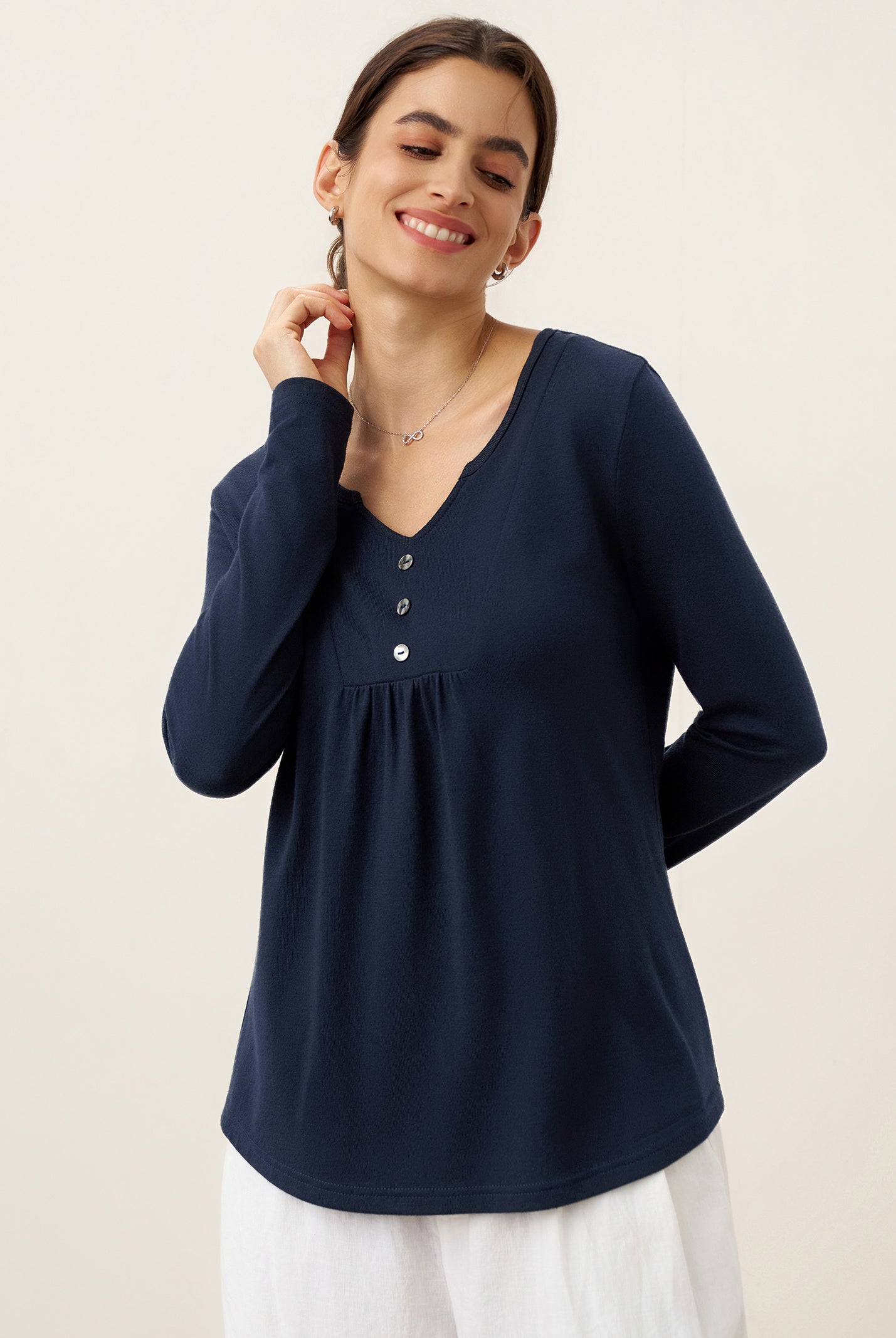 Bamboo Viscose Textured Pleated Shell Accent Stretch Top ZINNIA by LINTICO for women