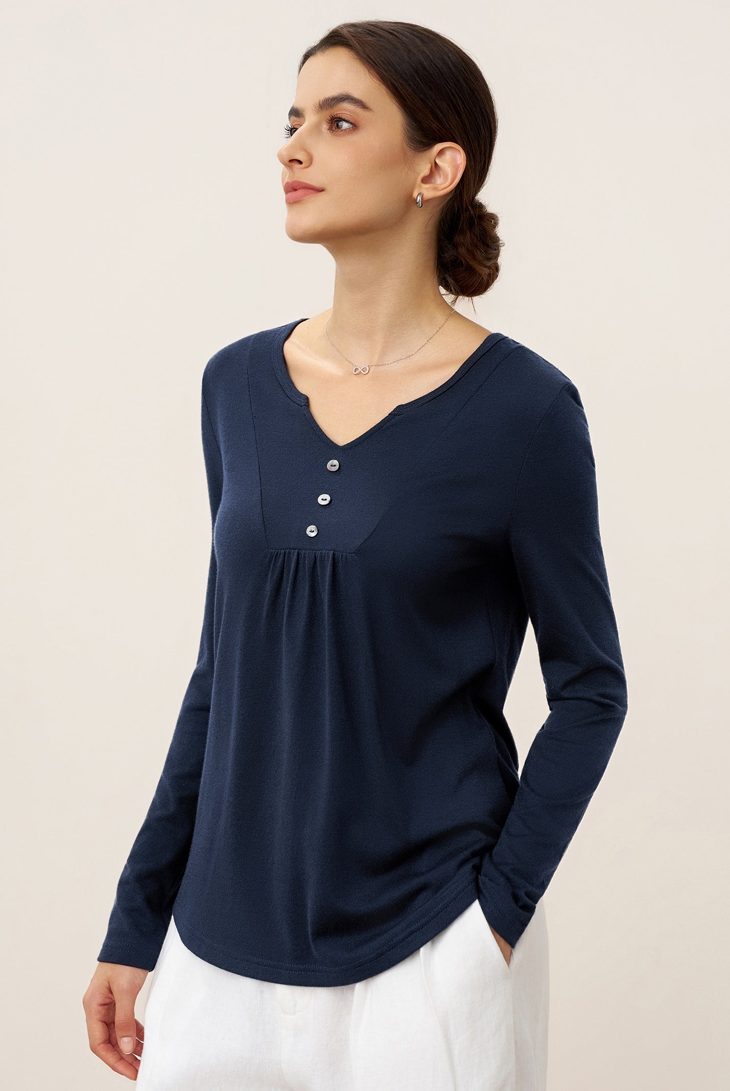 Cashmere-Blend Textured Pleated Shell Accent Stretch Top ZINNIA by LINTICO for women