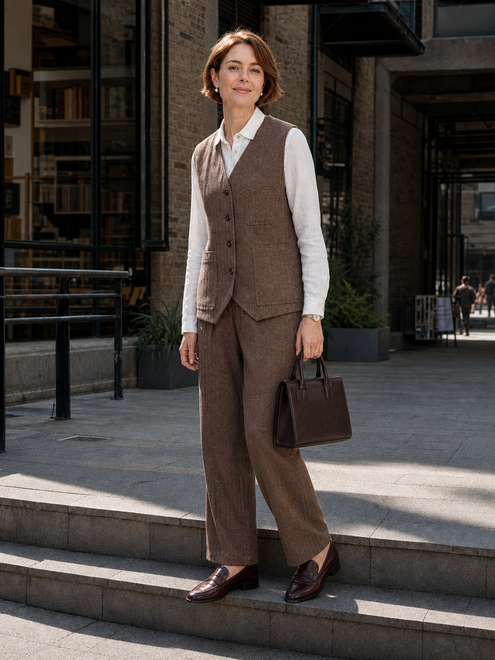 Wool Striped V-Neck Button-Detail Vest ELUNED by LINTICO