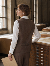 Wool Striped V-Neck Button-Detail Vest ELUNED by LINTICO