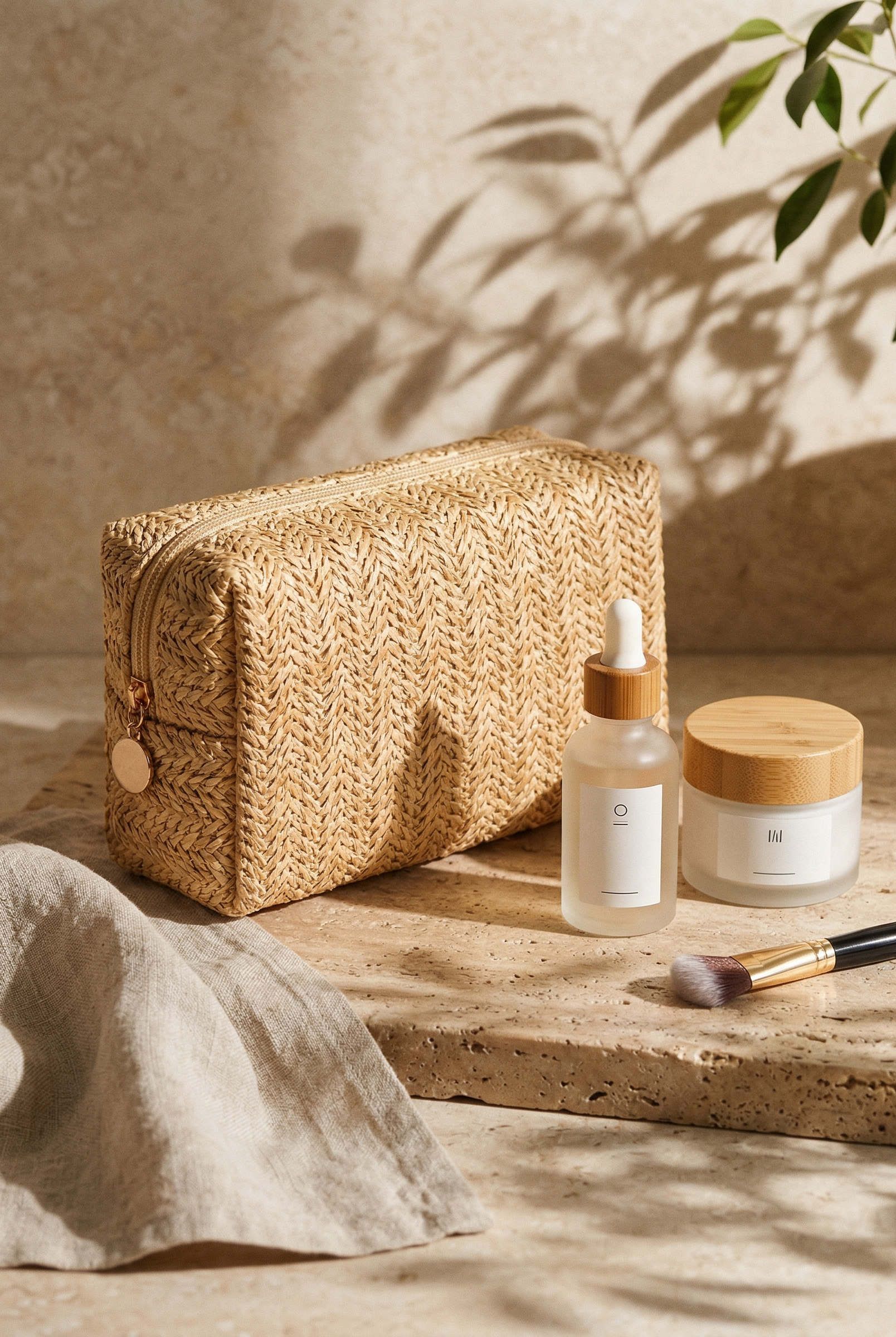 Vintage Woven Straw Makeup Bag Travel Cosmetic Toiletry Organizer Pouch by LINTICO for women