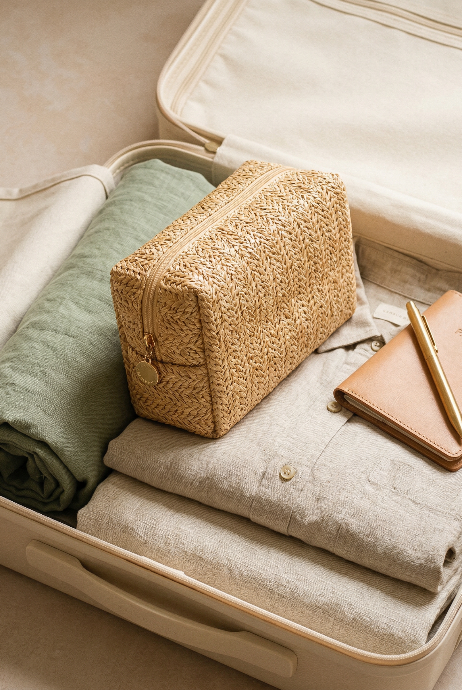 Vintage Woven Straw Makeup Bag Travel Cosmetic Toiletry Organizer Pouch by LINTICO for women