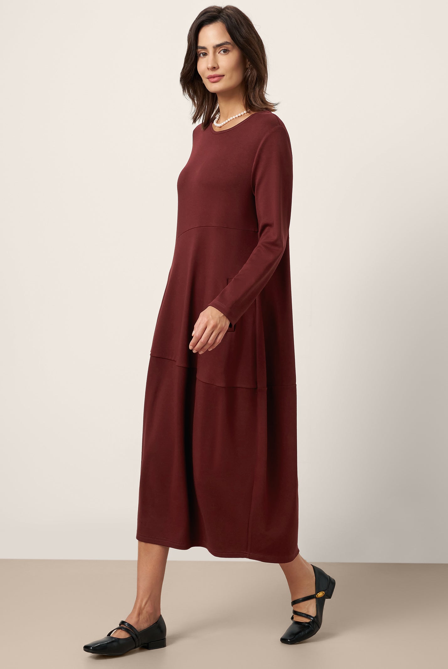 Wool-Cotton Asymmetric Cocoon Midi Dress AVERIE by LINTICO for women