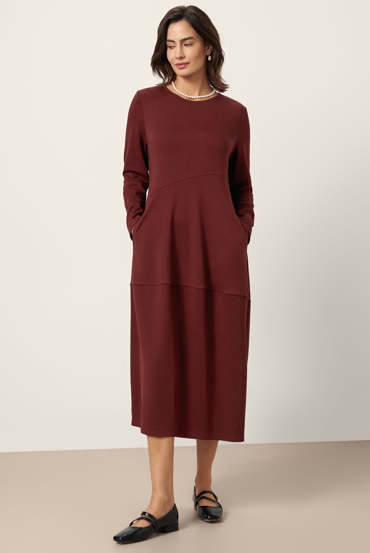 Wool-Cotton Asymmetric Cocoon Midi Dress AVERIE by LINTICO for women