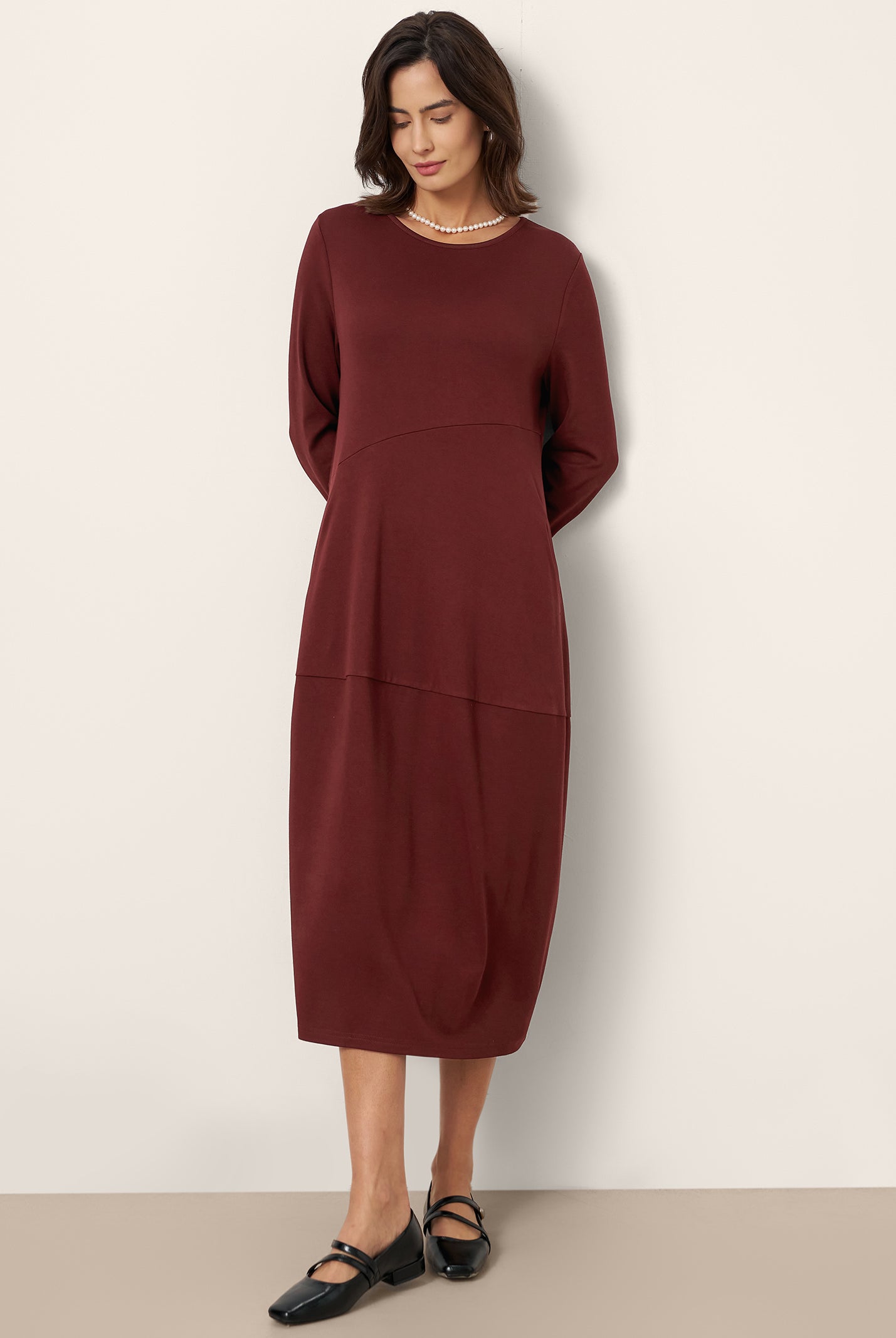 Wool-Cotton Asymmetric Cocoon Midi Dress AVERIE by LINTICO for women