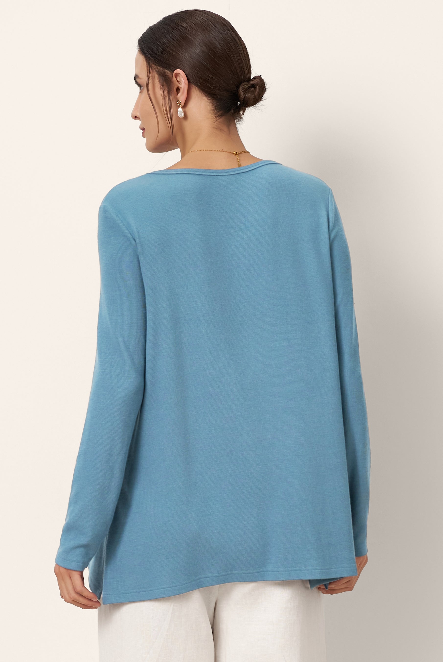 Wool-Blend Sweetheart Pleated Long Sleeve Top AMBER by LINTICO for women