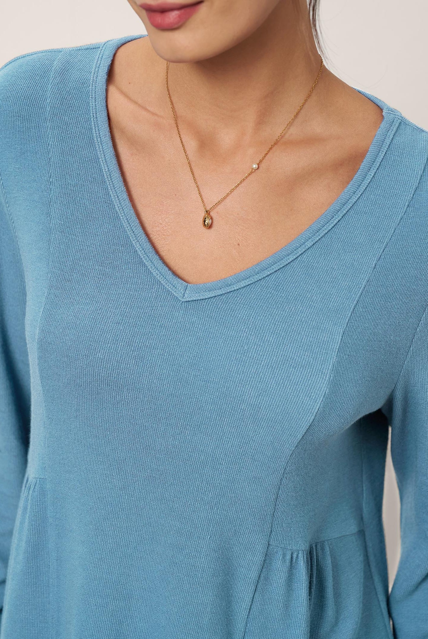 Wool-Blend Sweetheart Pleated Long Sleeve Top AMBER by LINTICO for women