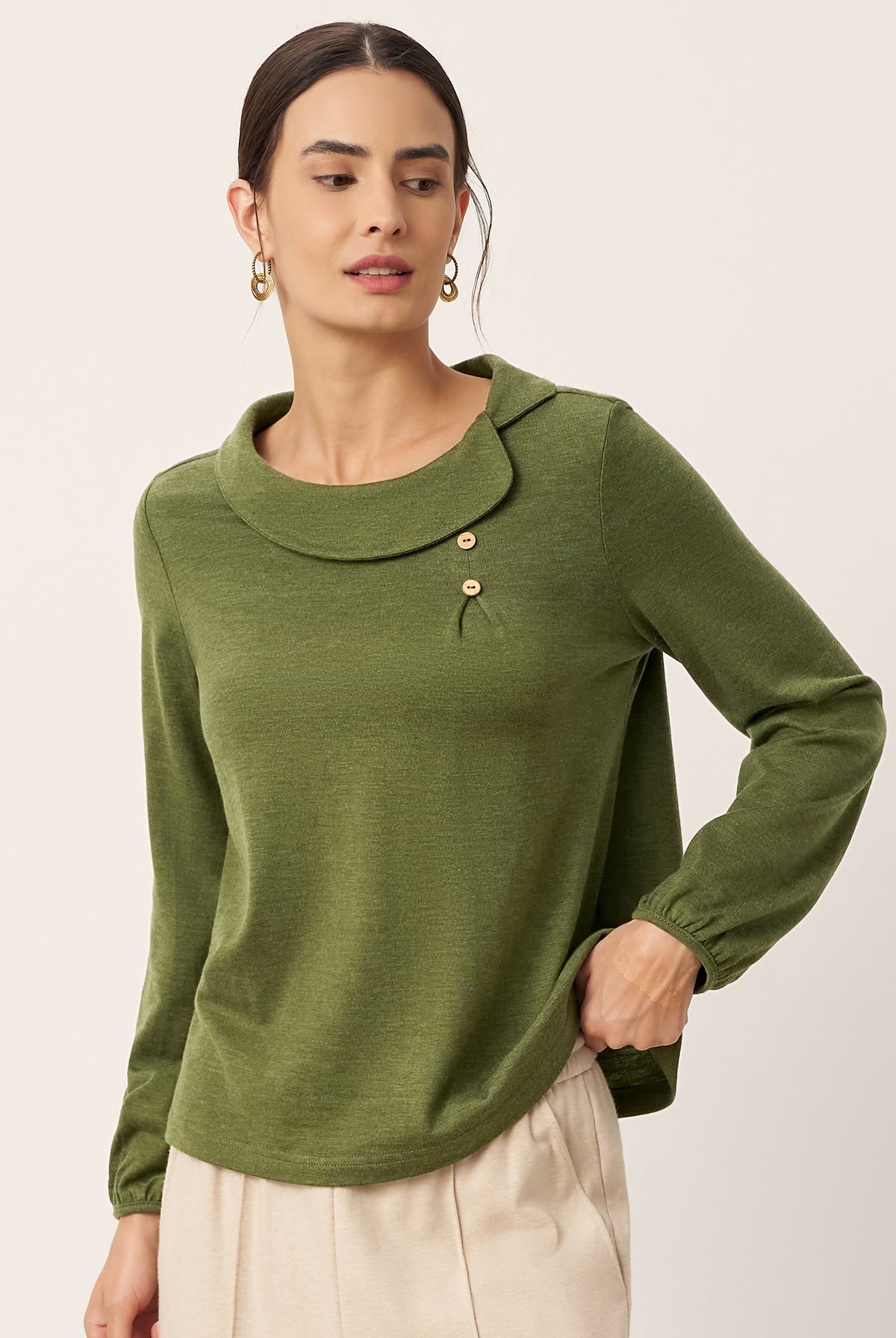 Wool Asymmetric Pleated Long Sleeve Top ARLETTE by LINTICO for women