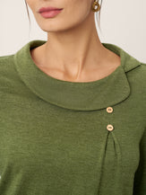Wool Asymmetric Pleated Long Sleeve Top ARLETTE by LINTICO for women