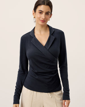 Wool Asymmetric Side Ruched Stretch Top BRIONY by LINTICO for women