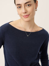 Merino Wool Belted Waist Boat Neck Top NATALIA by LINTICO for women