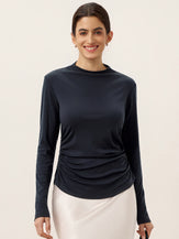 Wool Mock Neck Waist Pleat Top ISOLDE by LINTICO for women