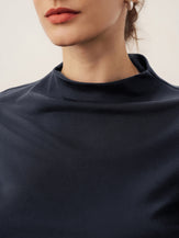 Wool Mock Neck Waist Pleat Top ISOLDE by LINTICO for women
