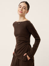 Merino Wool Boat Neck Asymmetric Hem Top LORELEI by LINTICO for women