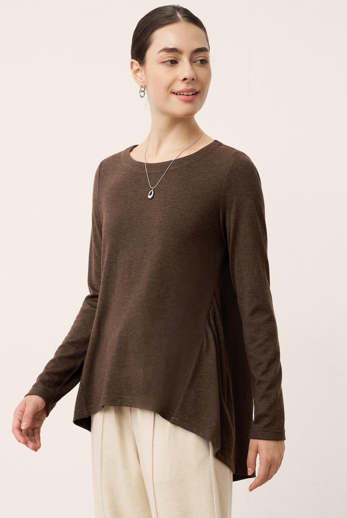 Wool Panelled Ruched Asymmetric Hem Top KALISTA by LINTICO for women