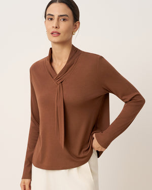 Wool Scarf Collar Long Sleeve Top ALESSIA by LINTICO for women