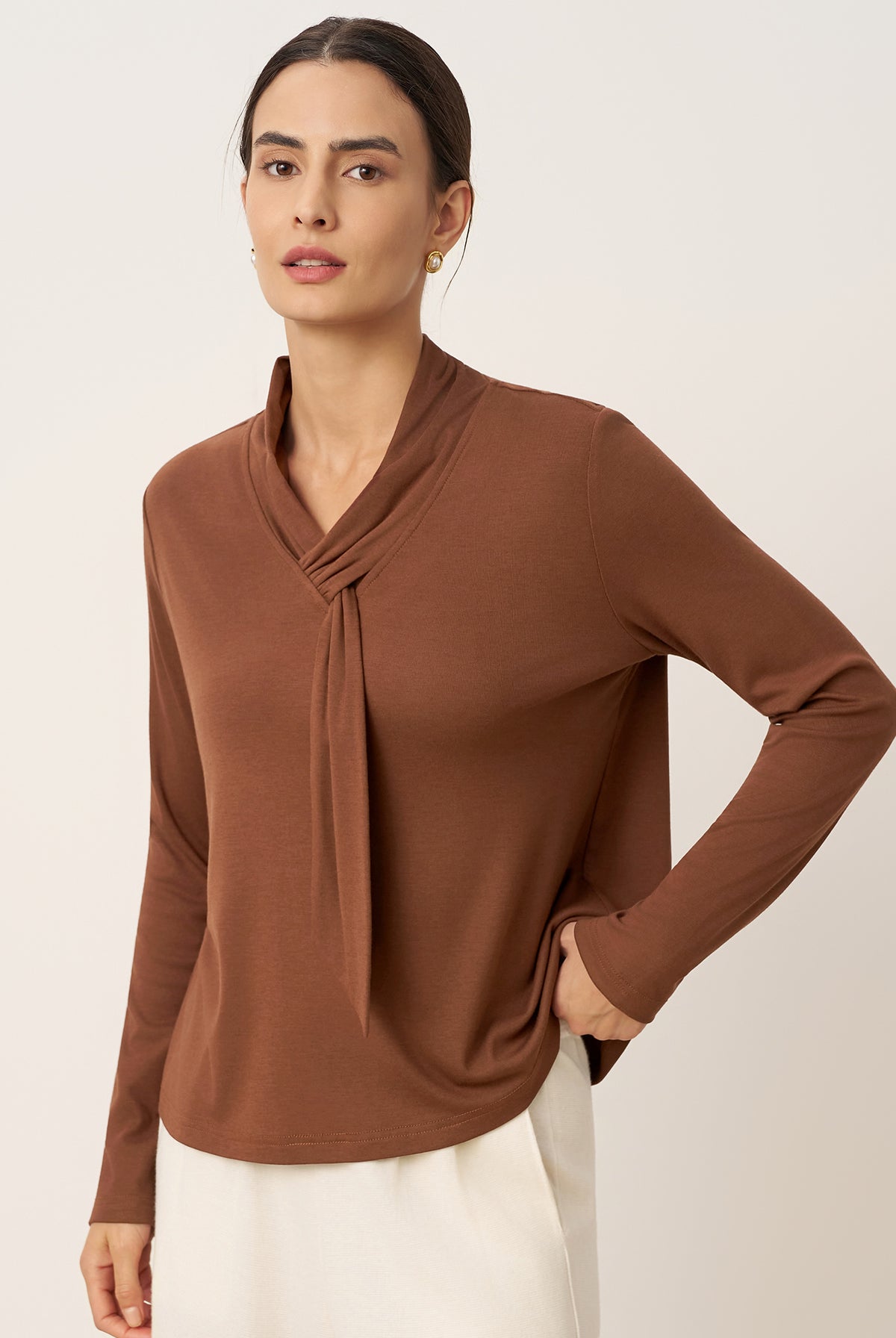 Wool Scarf Collar Long Sleeve Top ALESSIA by LINTICO for women