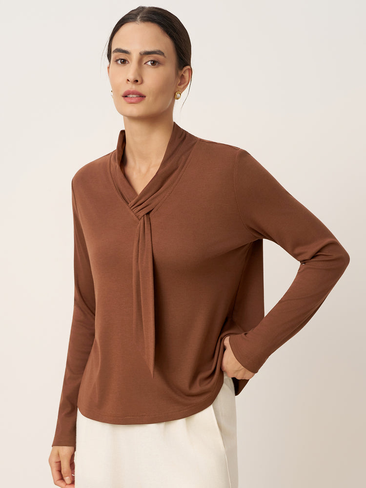 Wool Scarf Collar Long Sleeve Top ALESSIA by LINTICO for women