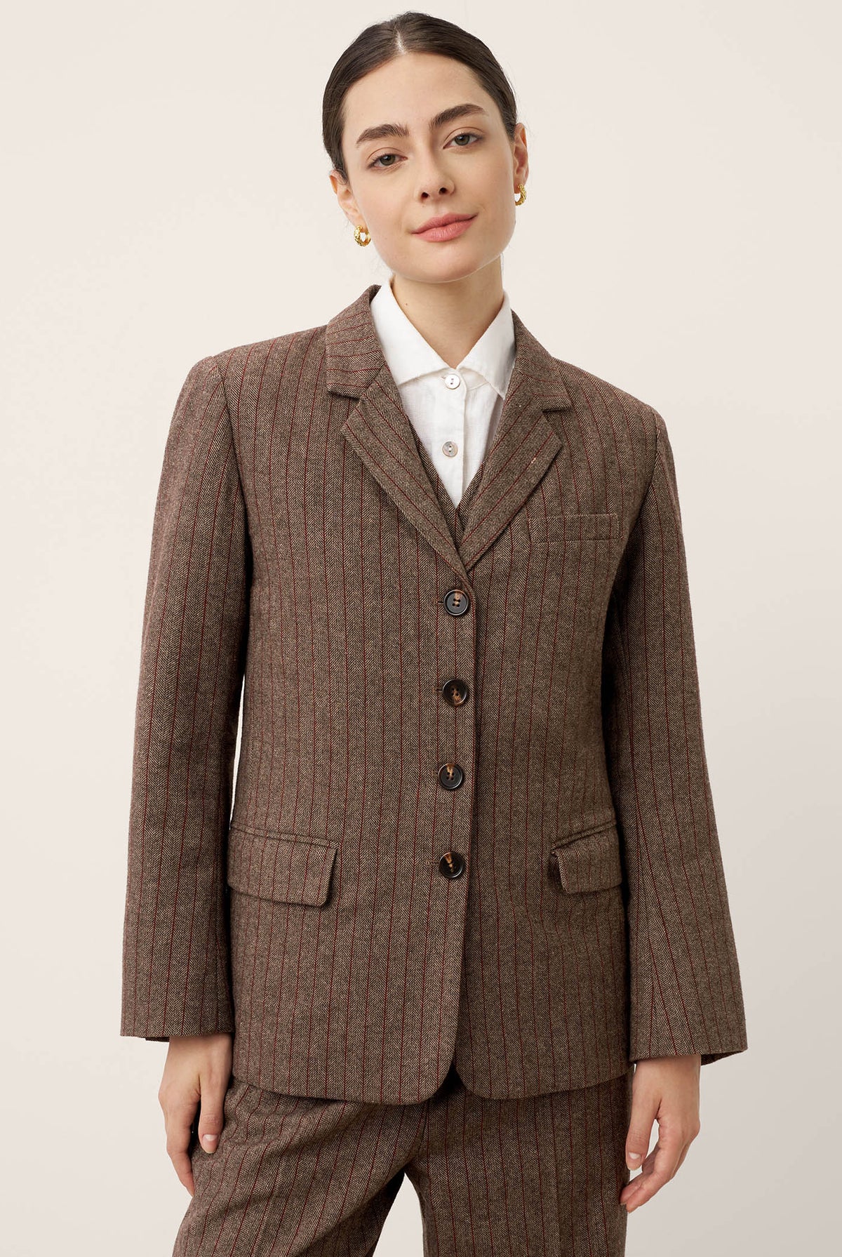Wool Striped Notched Lapel Suit Blazer DAPHNE by LINTICO for women