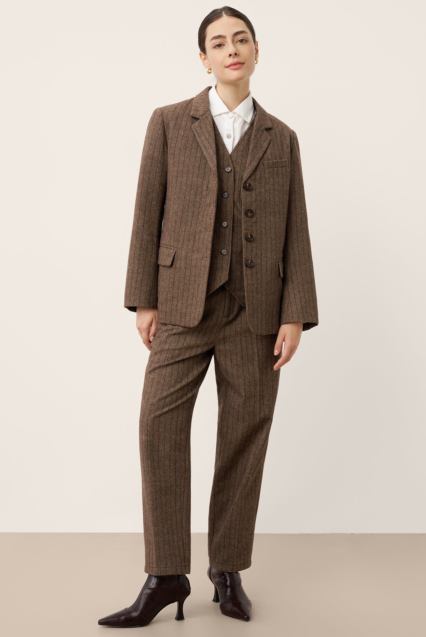 Wool Striped Notched Lapel Suit Blazer DAPHNE by LINTICO for women