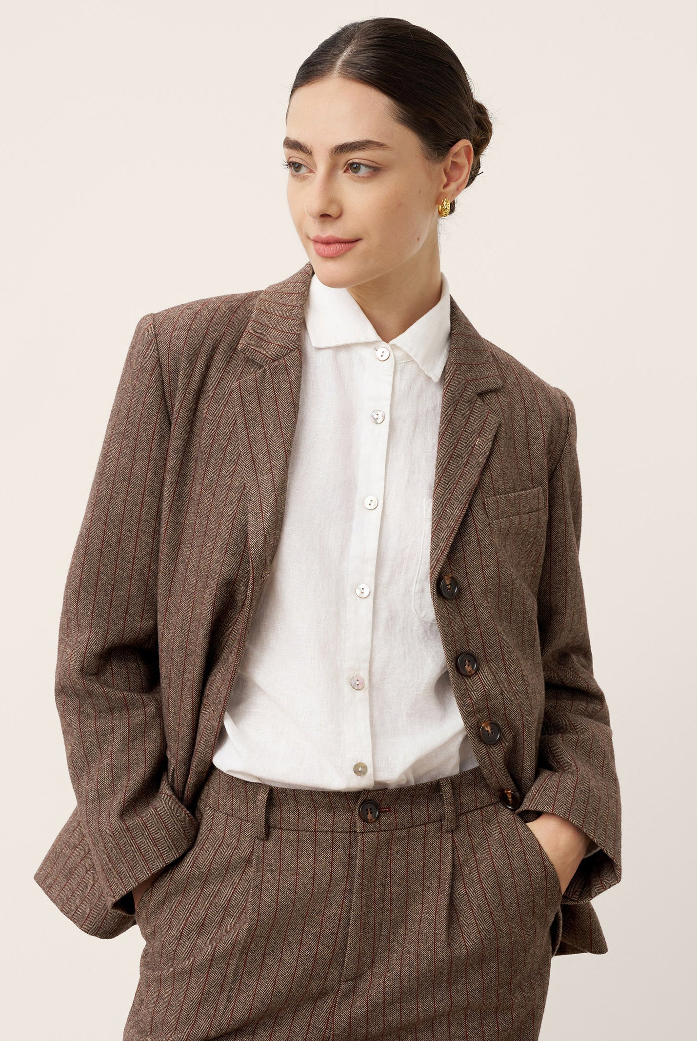 Wool Striped Notched Lapel Suit Blazer DAPHNE by LINTICO for women