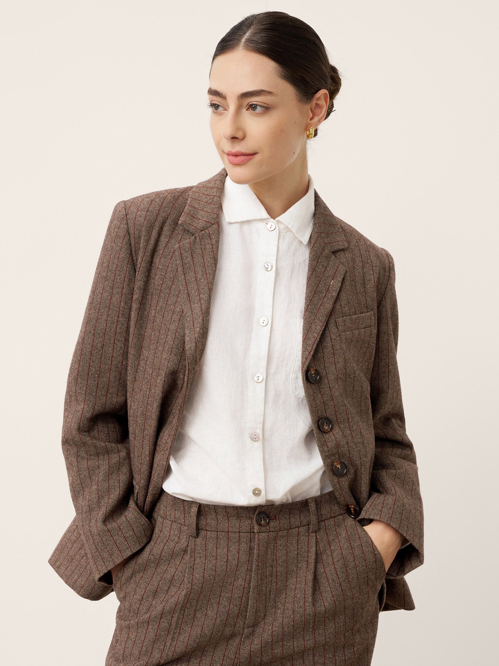 Wool Striped Notched Lapel Suit Blazer DAPHNE by LINTICO for women