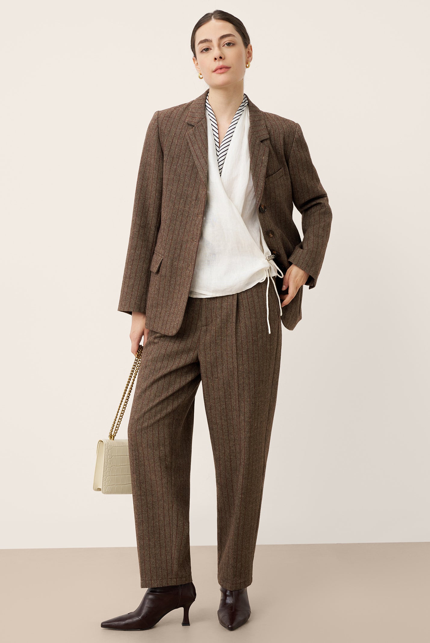 Wool Striped Notched Lapel Suit Blazer DAPHNE by LINTICO for women