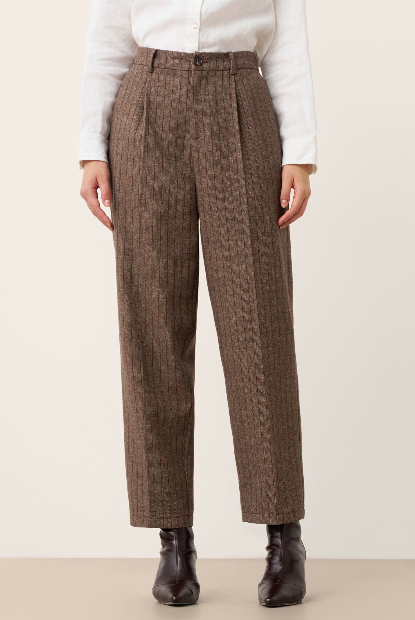 Wool Striped Tapered Tailored Trousers CASSIOPEIA by LINTICO for women