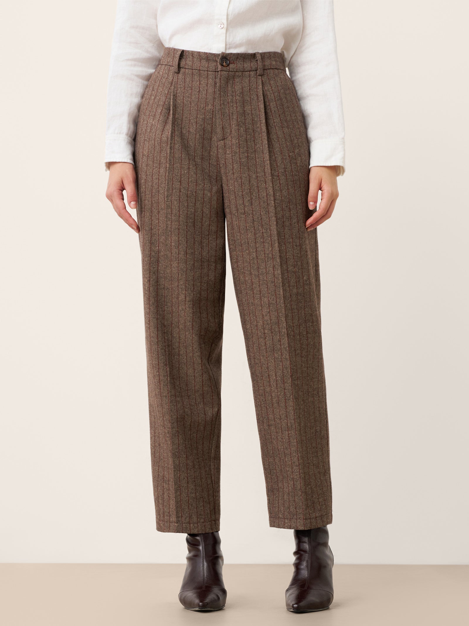 Wool Striped Tapered Tailored Trousers CASSIOPEIA by LINTICO for women