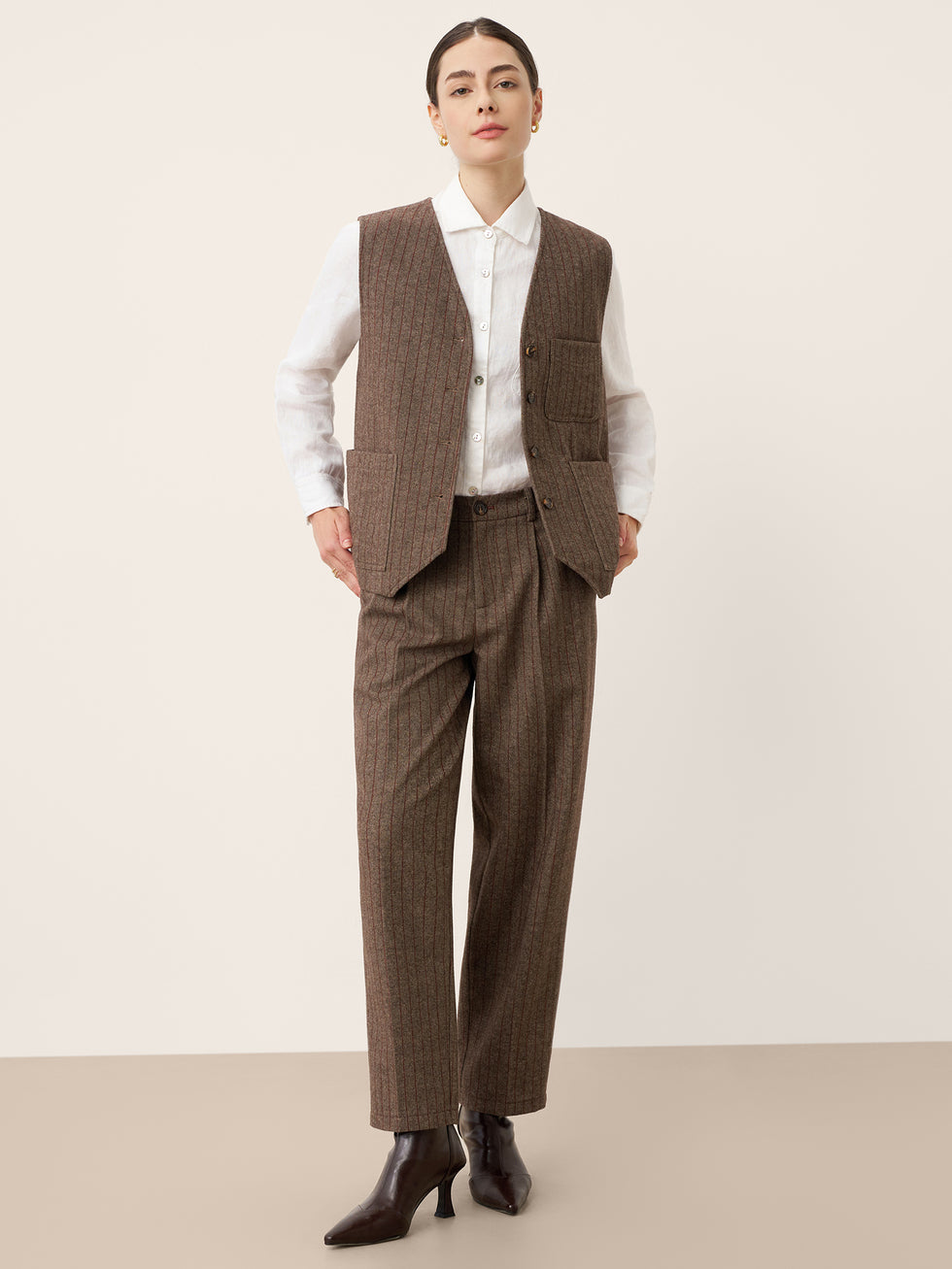 Wool Striped Tapered Tailored Trousers CASSIOPEIA by LINTICO for women