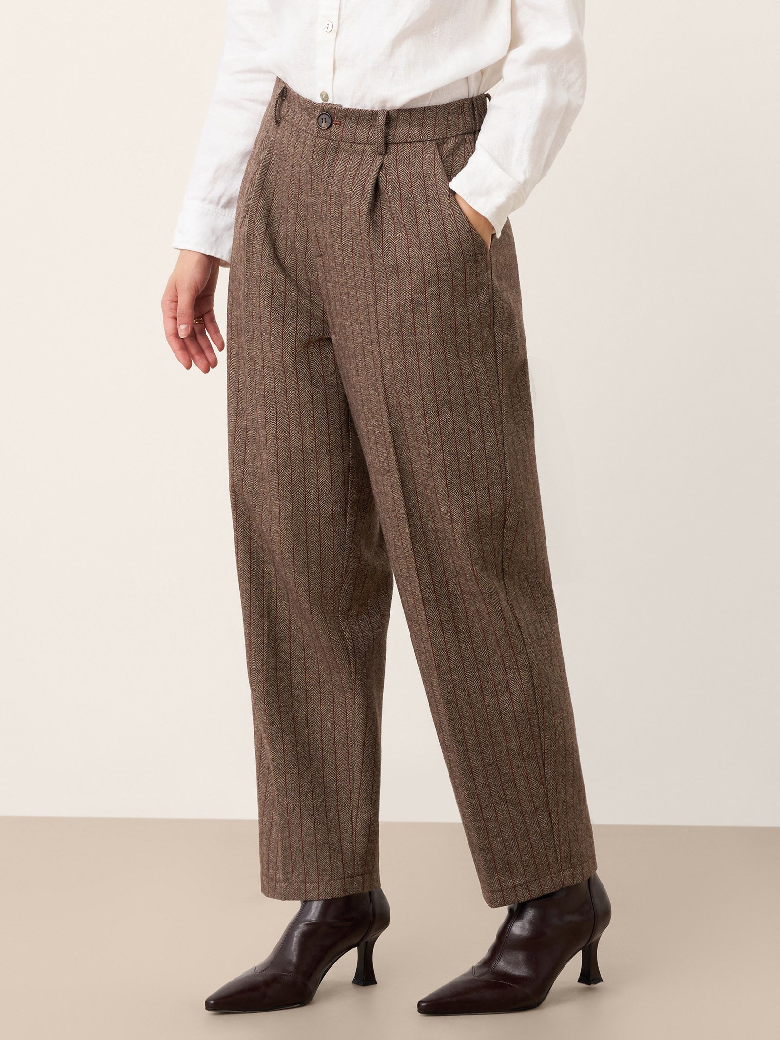 Wool Striped Tapered Tailored Trousers CASSIOPEIA by LINTICO for women