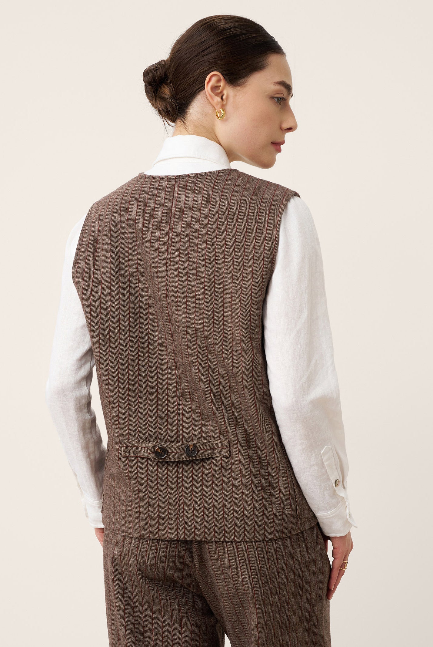Wool Striped V-Neck Button-Detail Vest ELUNED by LINTICO for women