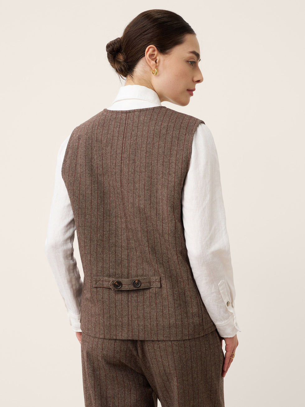 Wool Striped V-Neck Button-Detail Vest ELUNED by LINTICO for women