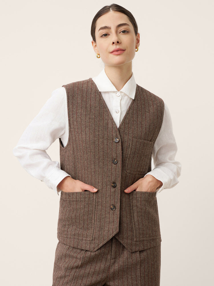 Wool Striped V-Neck Button-Detail Vest ELUNED by LINTICO for women
