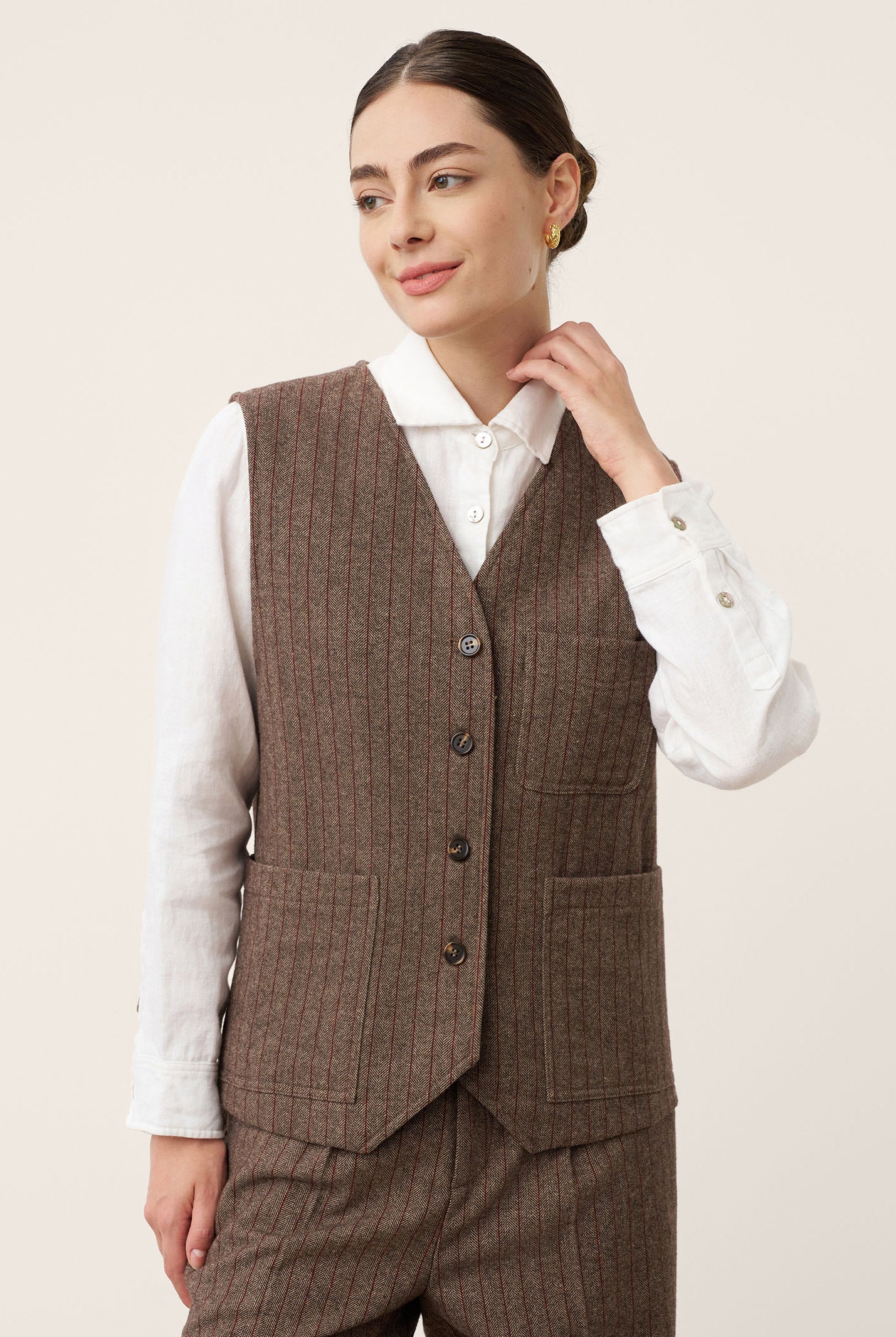 Wool Striped V-Neck Button-Detail Vest ELUNED by LINTICO for women