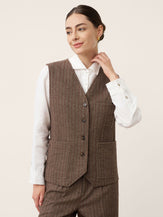 Wool Striped V-Neck Button-Detail Vest ELUNED by LINTICO for women