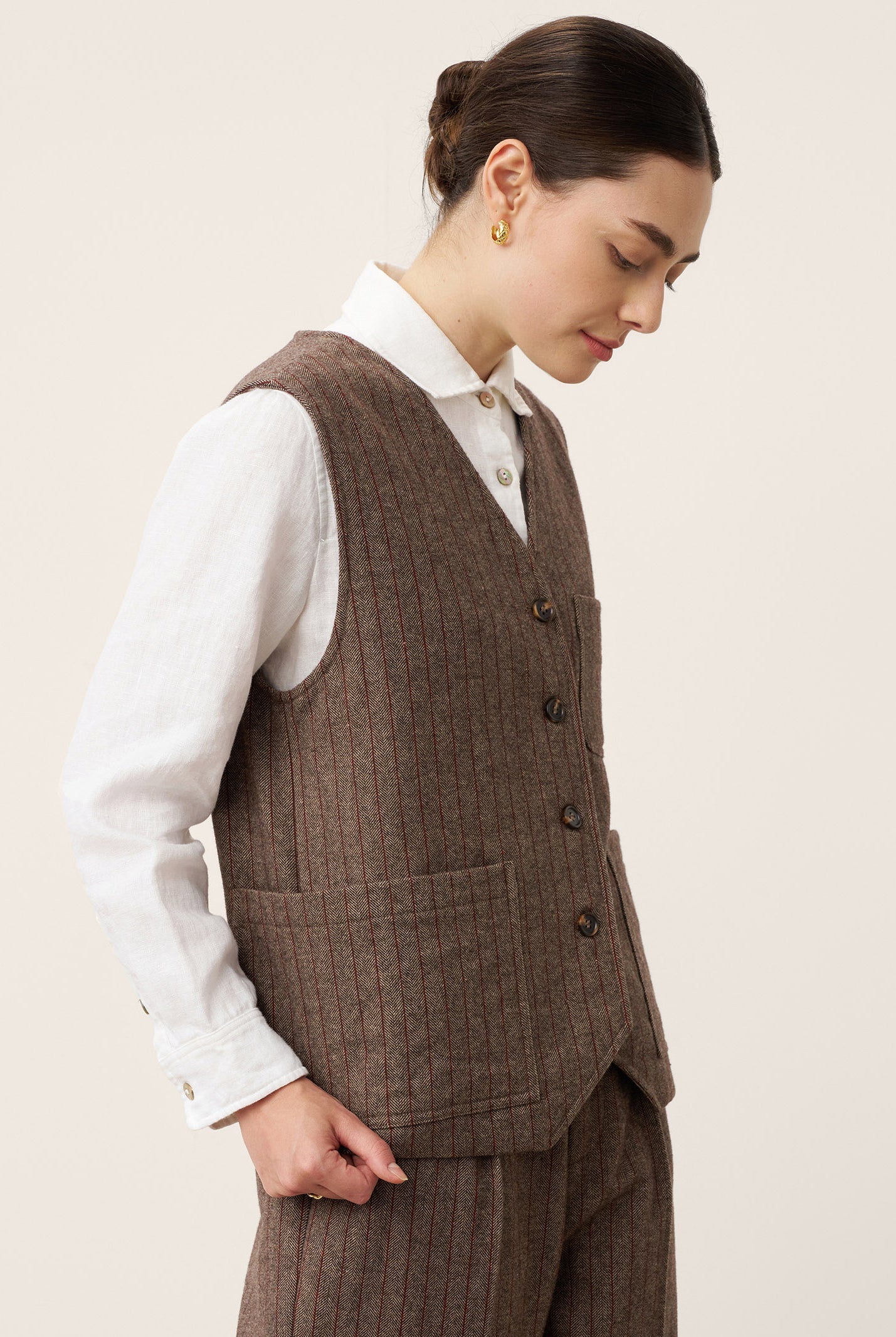 Wool Striped V-Neck Button-Detail Vest ELUNED by LINTICO for women