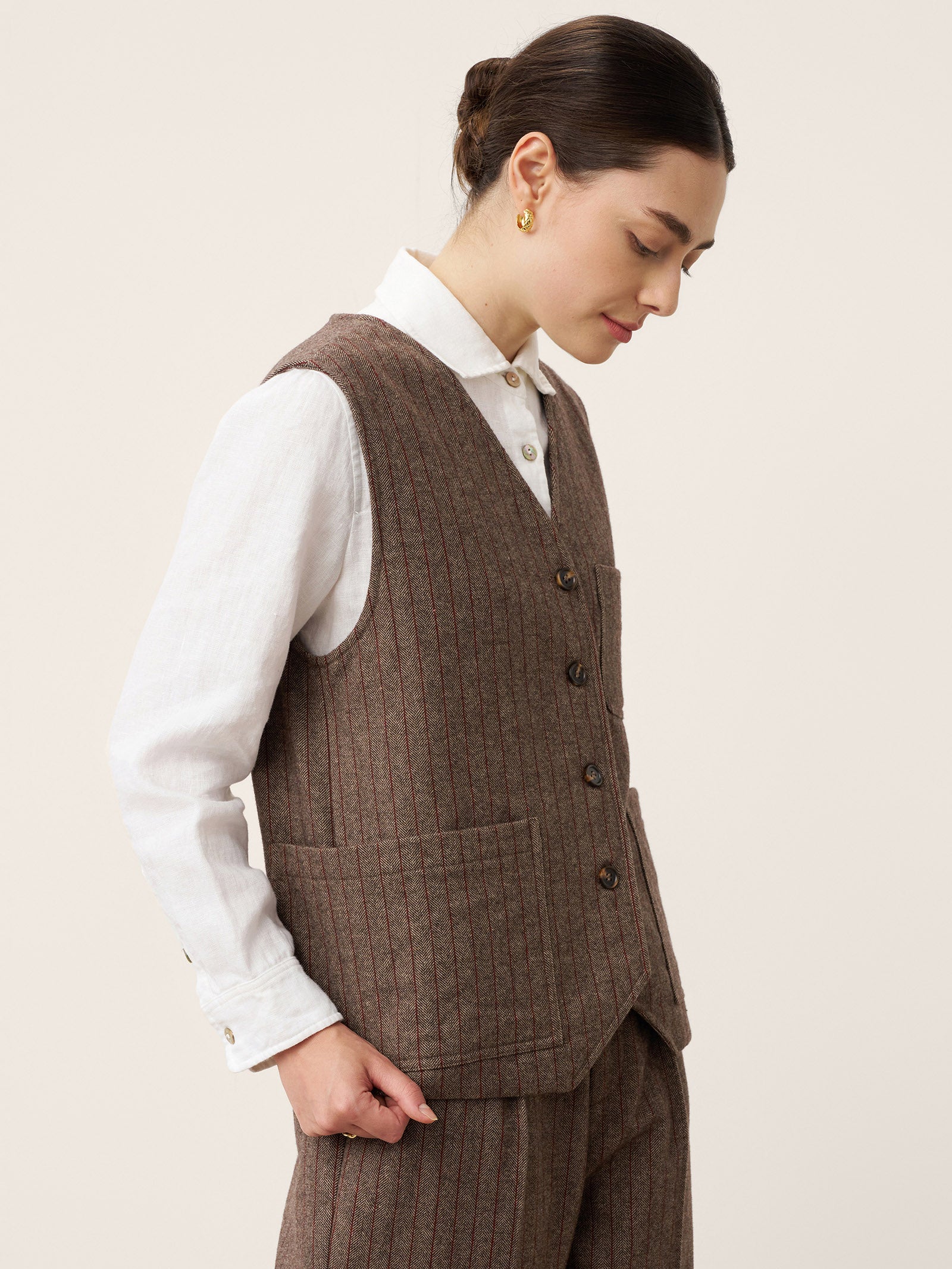 Wool Striped V-Neck Button-Detail Vest ELUNED by LINTICO for women