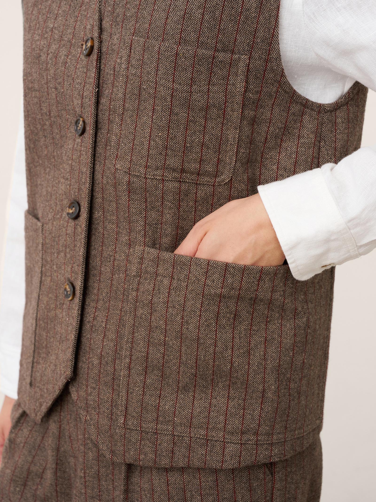 Wool Striped V-Neck Button-Detail Vest ELUNED by LINTICO for women