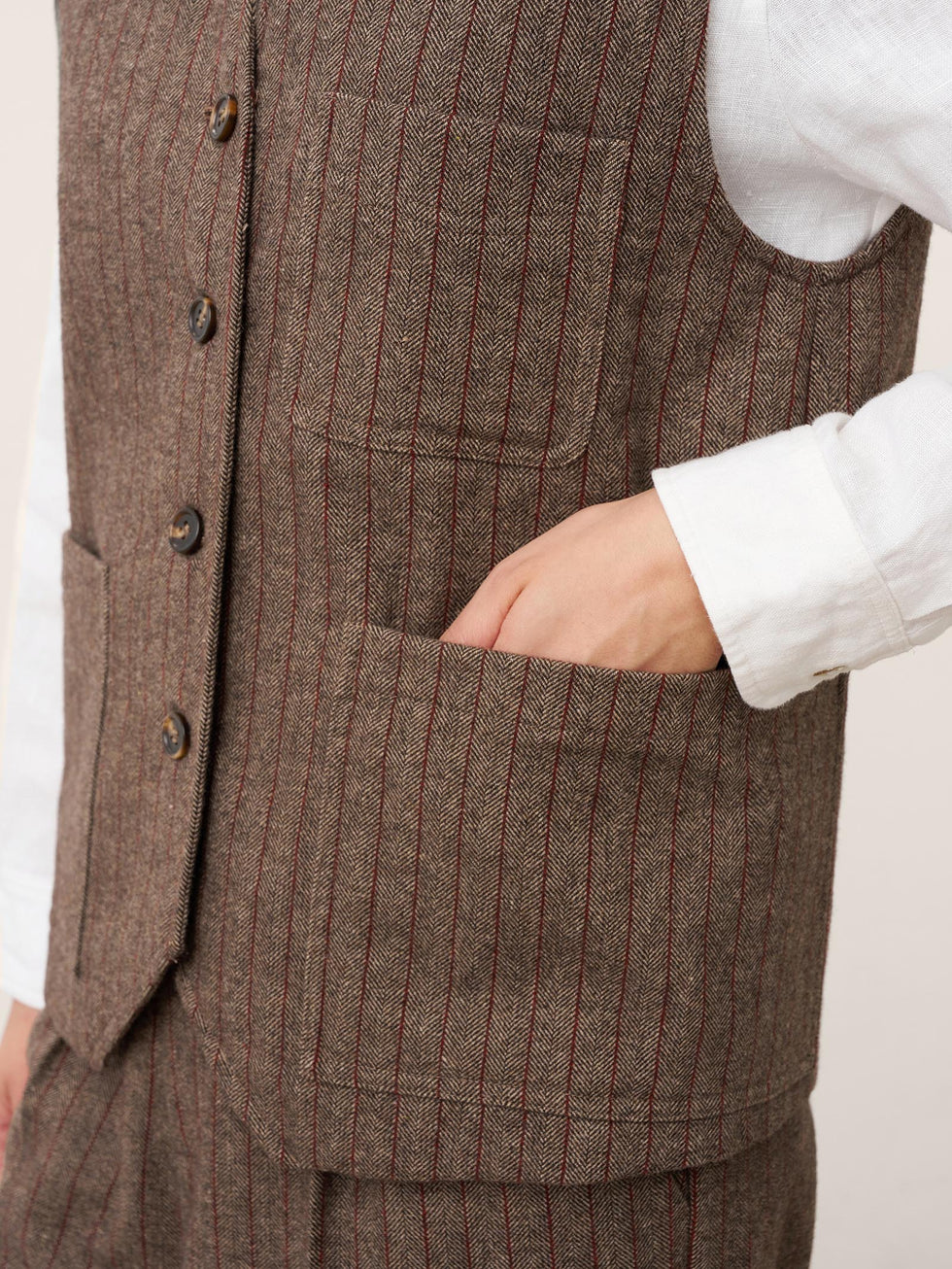 Wool Striped V-Neck Button-Detail Vest ELUNED by LINTICO for women