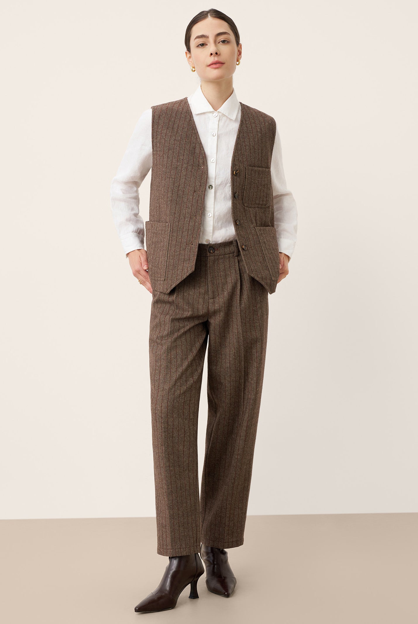 Wool Striped V-Neck Button-Detail Vest ELUNED by LINTICO for women