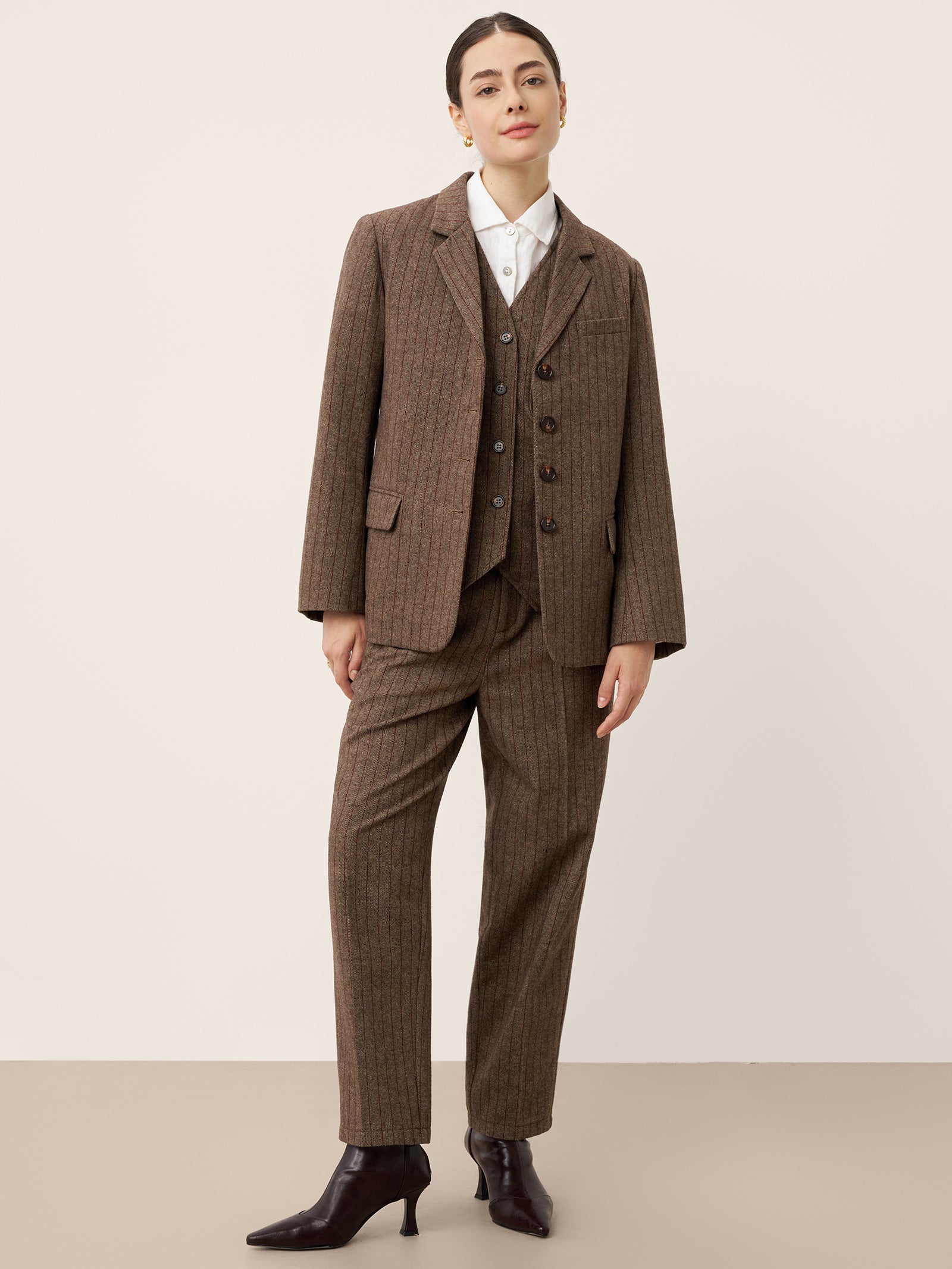 Wool Striped V-Neck Button-Detail Vest ELUNED by LINTICO for women