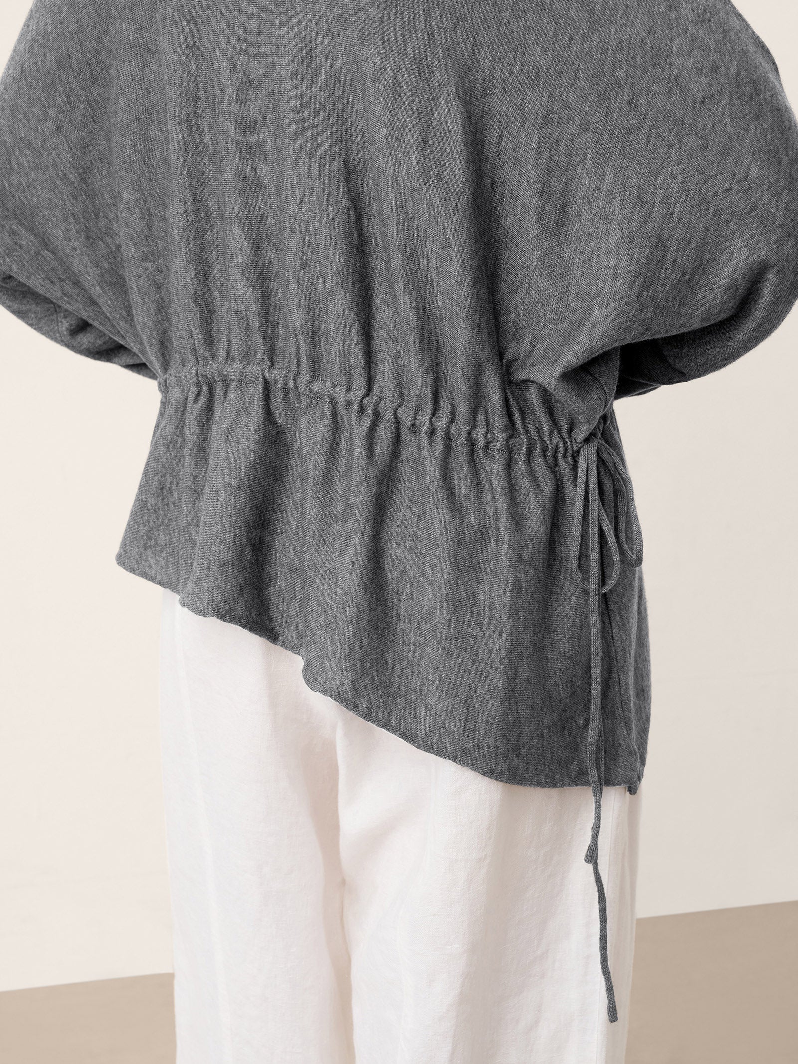 Merino Wool Asymmetric Drawstring Hem Loose Top WREN by LINTICO for women