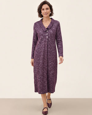 Mulberry Melange Wool Cotton Melange Collared Knit Midi Dress CORALIE by LINTICO