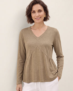 Wool Diagonal Seam Peplum Knit Top ROSINA by LINTICO