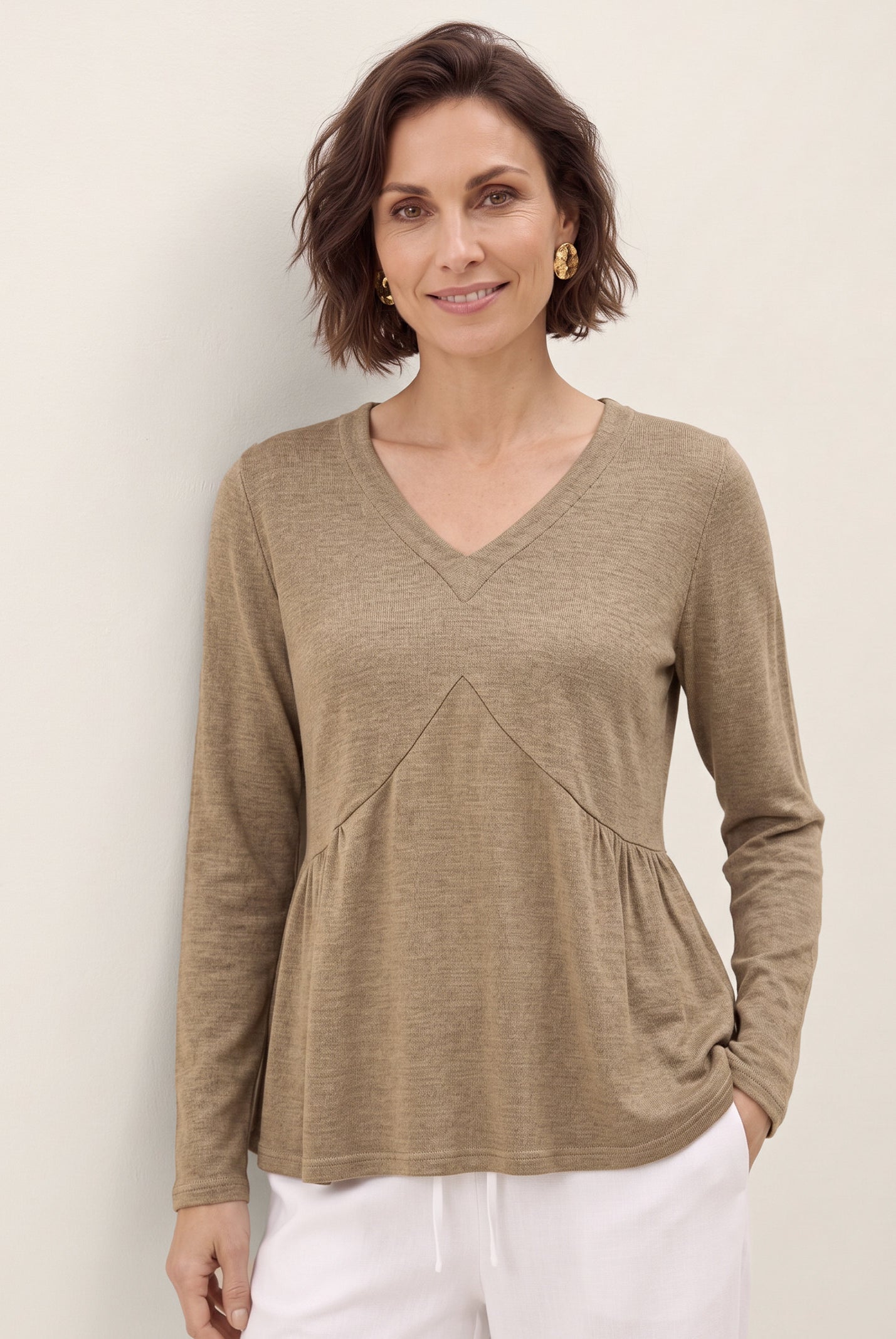 Wool Diagonal Seam Peplum Knit Top ROSINA by LINTICO